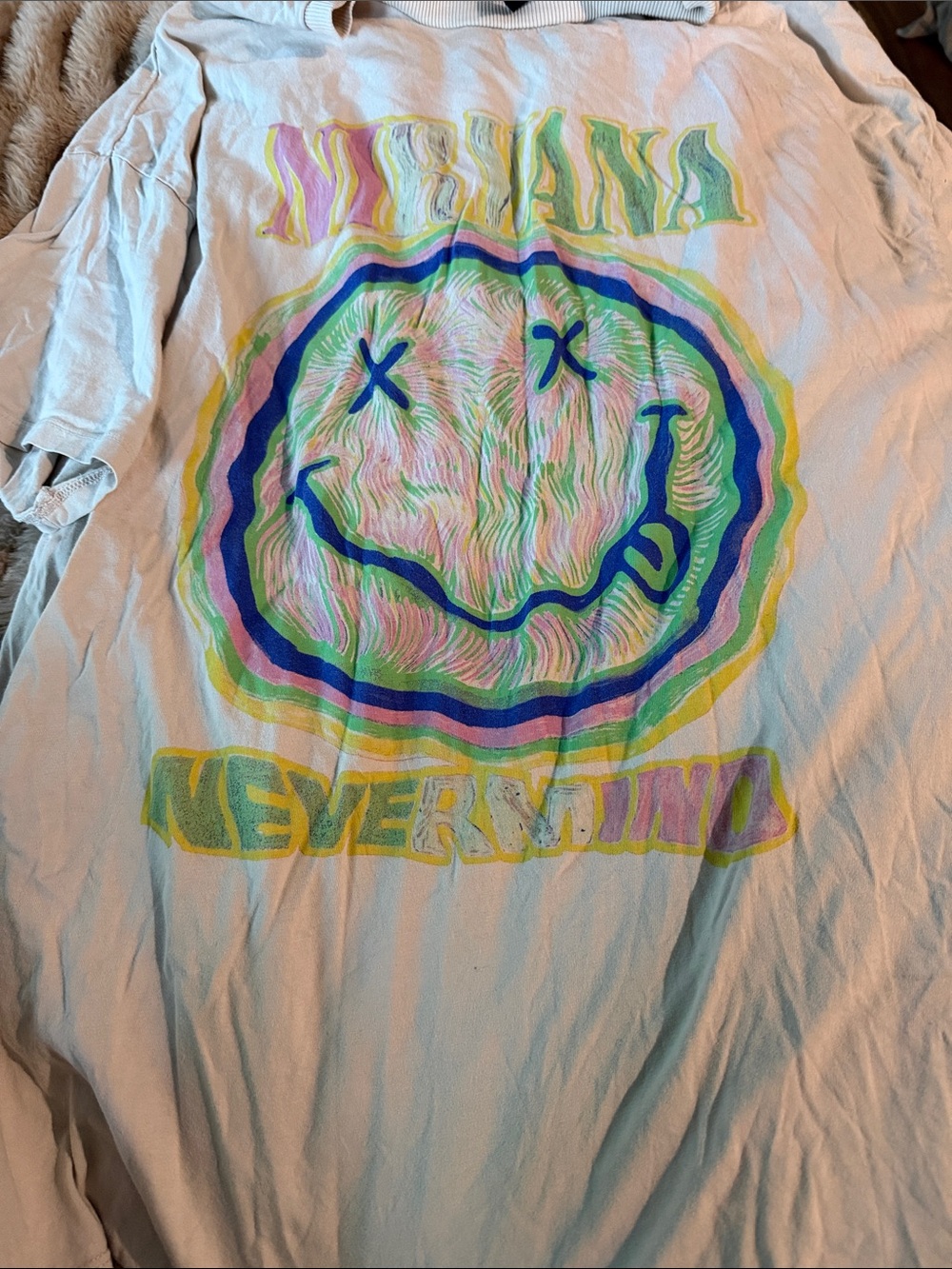 H&M White Graphic Nirvana 'Nevermind' Smiley Tee